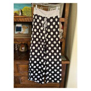 SOFT and SILKY Pajama Pants Medium Black & White Polka Dot Drawstring Comfy